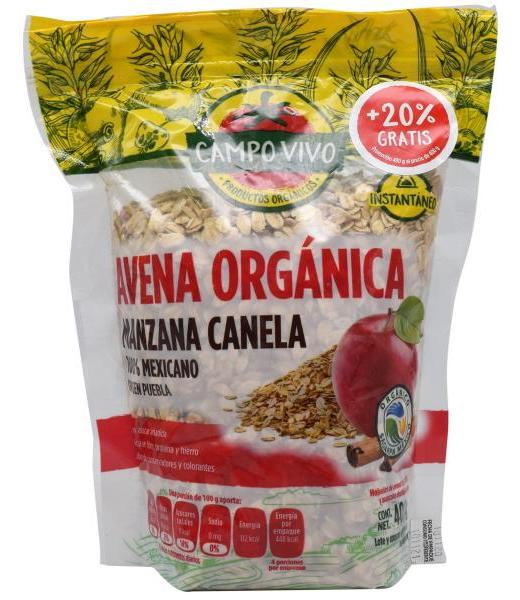 AVENA ORGANICA MANZANA CANELA 400 G CAMPO VIVO