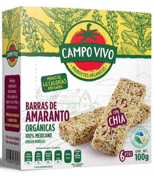 BARRA DE AMARANTO ORGANICAS CON CHIA 100 G CAMPO VIVO